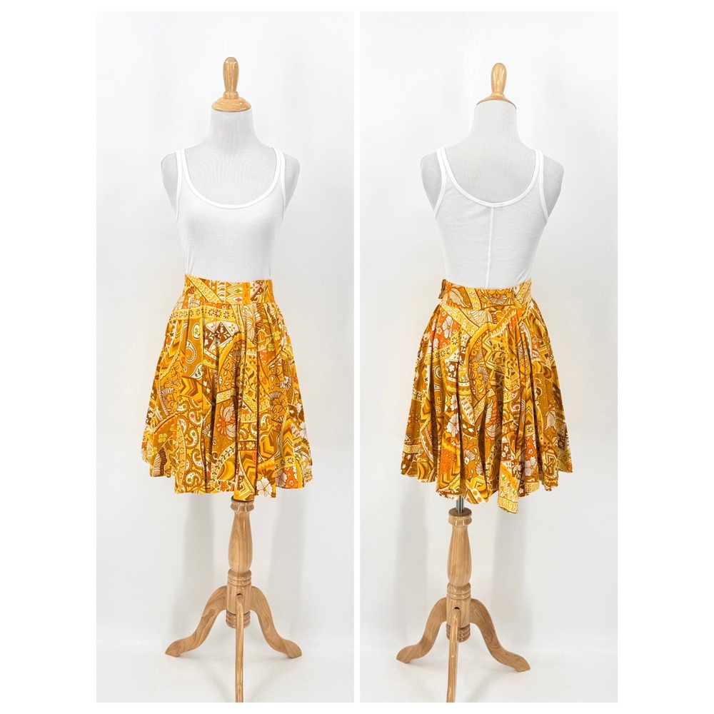 ELAINES OF CALIFORNIA Vintage 60s 70 Skirt Women Small Yellow Psychedelic Floral